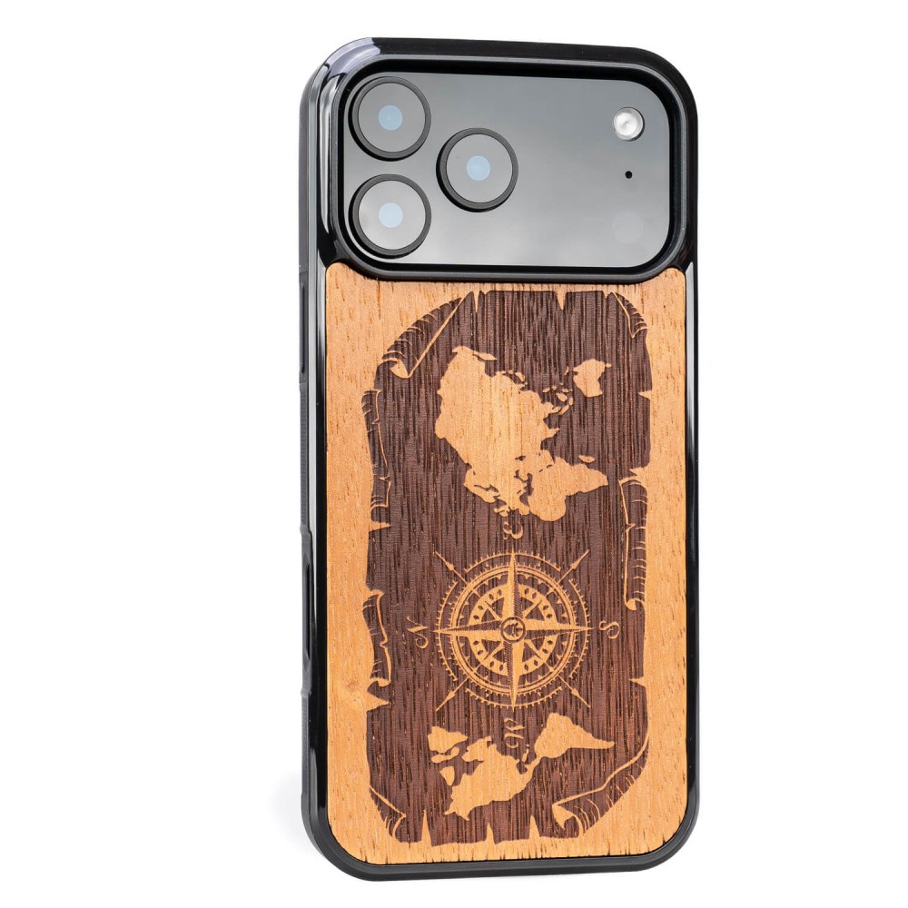 Drewniane Etui Bewood do iPhone 17 Pro Max RÓŻA WIATRÓW MERBAU (2)