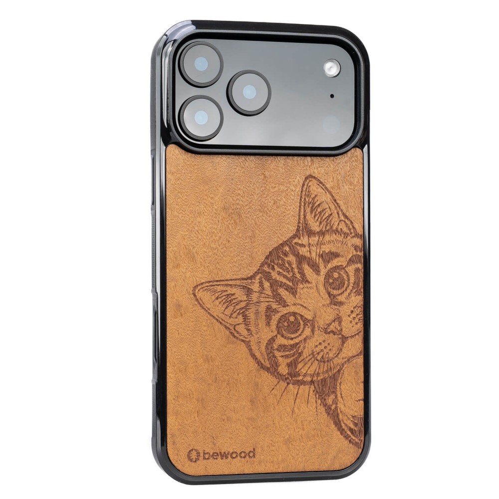 Drewniane Etui Bewood do iPhone 17 Pro Max CAT LOVER IMBUIA (2)