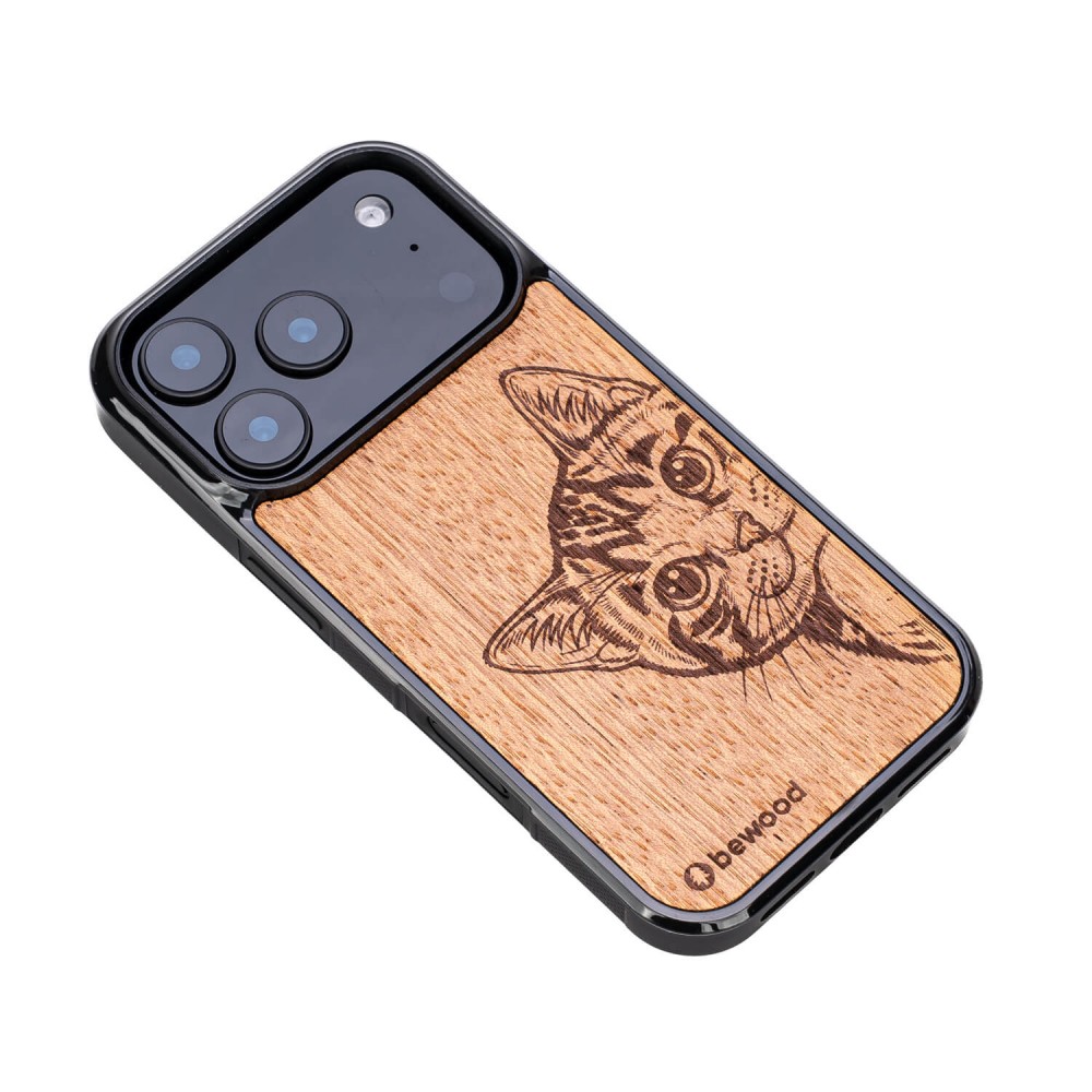 Drewniane Etui Bewood do iPhone 17 Pro CAT LOVER MERBAU (3)
