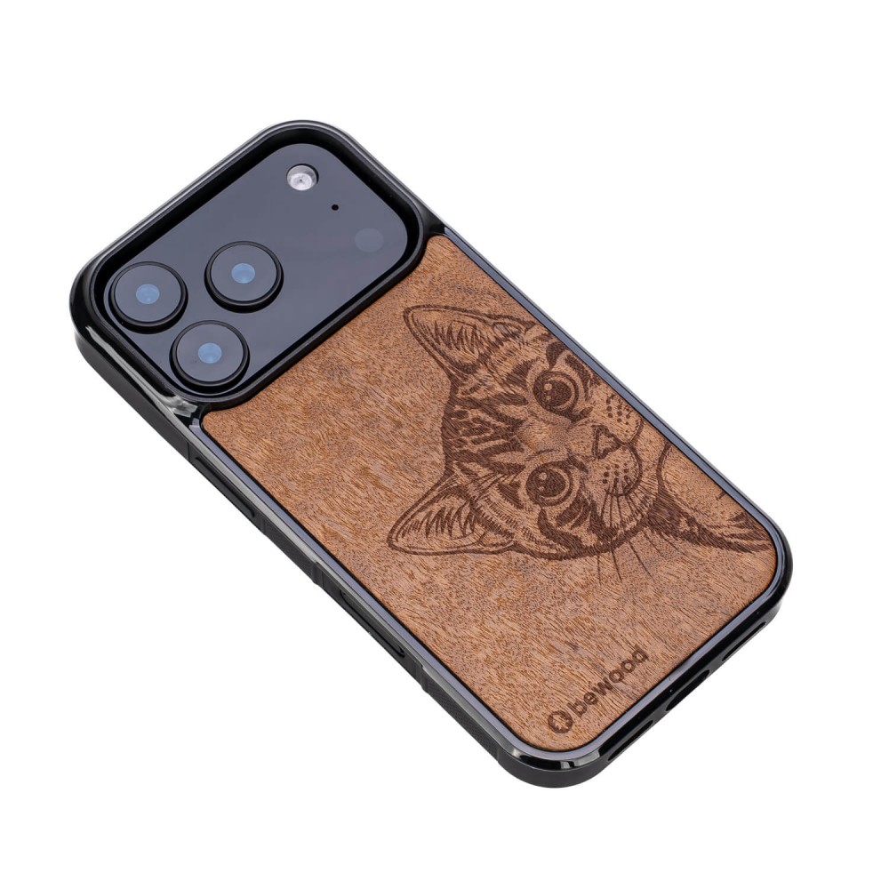 Drewniane Etui Bewood do iPhone 17 Pro CAT LOVER IMBUIA (3)