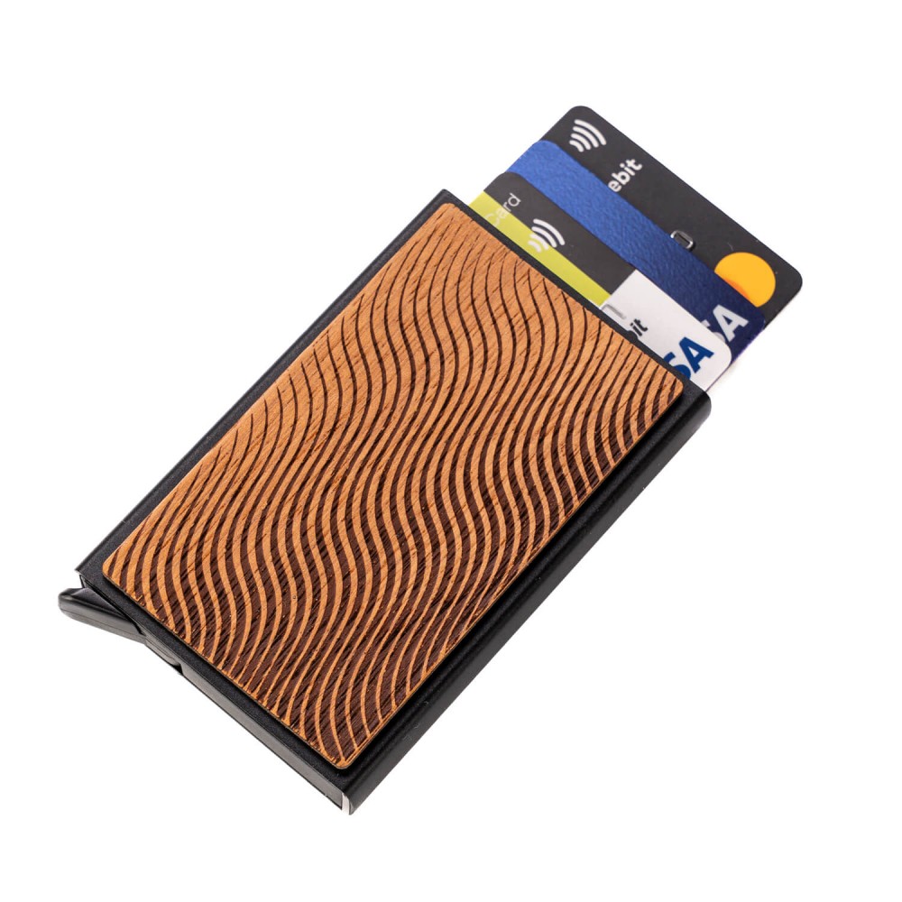 Bewood Unique Black Credit Card Case - Waves Merbau (1)