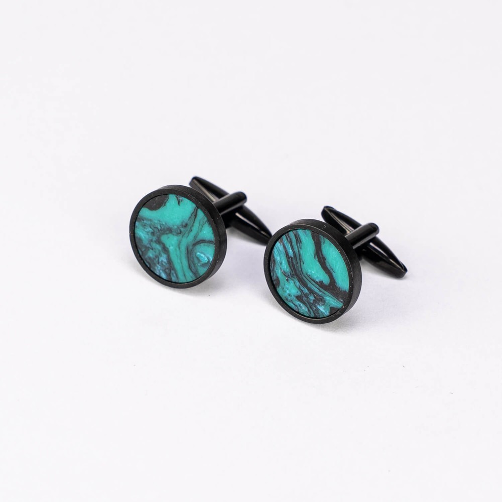 Cufflinks Bewood Unique - Turquoise - Black - 18mm (3)