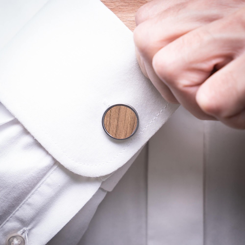 Spinki do mankietów Bewood - Orzech Amerykański - Silver - 18mm (2)