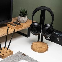 mini: Wood Headphone Stand with QI Charger 15W - Black - Oak (4)