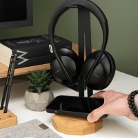 mini: Wood Headphone Stand with QI Charger 15W - Black - Oak (6)