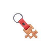 mini: Drewniany Brelok Leather Puzzel Merbau - Czerwony (1)