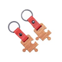 mini: Drewniane Breloki Leather Puzzel Duet - 2szt. Merbau - Czerwony (1)