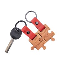 mini: Drewniane Breloki Leather Puzzel Duet - 2szt. Merbau - Czerwony (2)