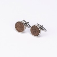 mini: Spinki do mankietów Bewood - Dąb Wędzony - Silver - 18mm (3)