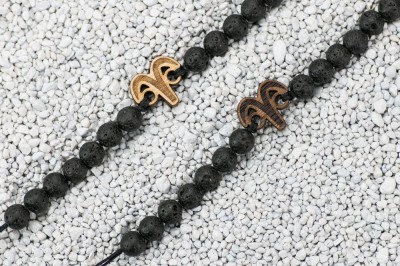 Obrazek 2 dla: Drewniana bransoletka Znak Zodiaku  Baran  Merbau Kamień Wulkaniczny