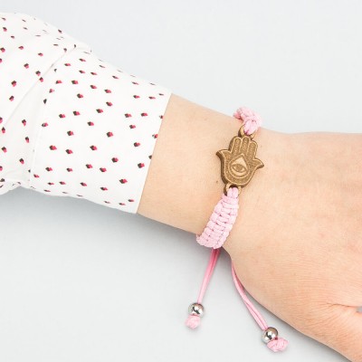 Picture 2 for: Wooden Bracelet Lady Hamsa Anigre Cotton