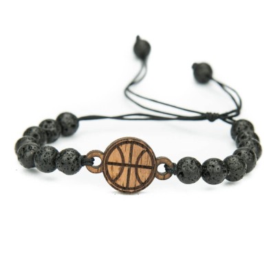 Obrazek dla: Drewniana Bransoletka Piłka Do Koszykówki Merbau Kamień Wulkaniczny