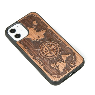 Obrazek 2 dla: Drewniane Etui na iPhone 12 Mini RÓŻA WIATRÓW MERBAU