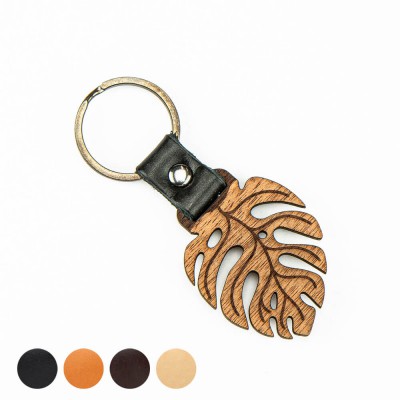 Picture for: Wooden Keychain Leather Monstera Merbau
