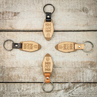 Picture 2 for: Wooden Keychain Leather Home Sweet Home Anigre