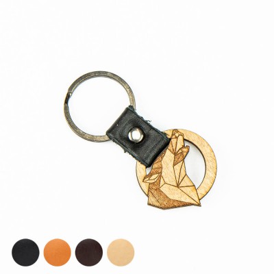 Picture for: Wooden Keychain Leather Geometric Wolf Anigre