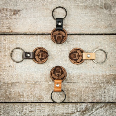 Picture 2 for: Wooden Keychain Leather Geometric Bear Merbau