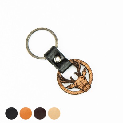 Picture for: Wooden Keychain Leather Geometric Deer Merbau