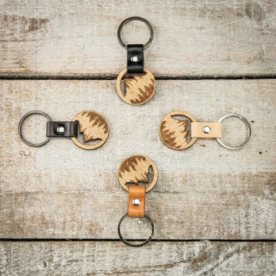 Picture 2 for: Wooden Keychain Leather Mountains Anigre