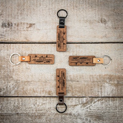Obrazek 2 dla: Drewniany Personalizowany Brelok Leather Mapa Plus Twój Tekst Merbau