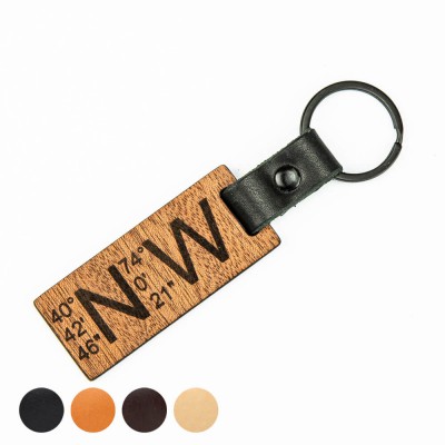 Obrazek dla: Drewniany Personalizowany Brelok Leather Koordynaty Merbau