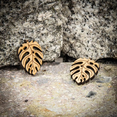 Picture 2 for: Wooden earrings MONSTERA Anigre