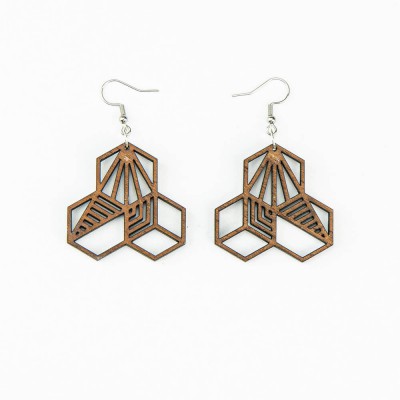 Picture for: Wooden earrings HONEYCOMB Merbau