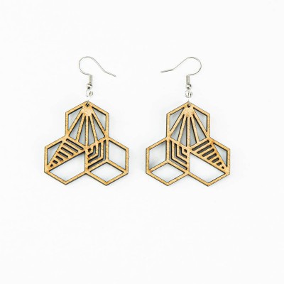 Picture for: Wooden earrings HONEYCOMB Anigre