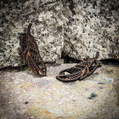 Picture 2 for: Wooden earrings FEATHER Merbau