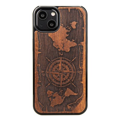 Obrazek dla: Drewniane Etui na iPhone 13 RÓŻA WIATRÓW MERBAU