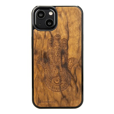 Obrazek dla: Drewniane Etui na iPhone 13 HAMSA IMBUIA