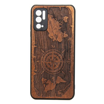 Obrazek dla: Drewniane Etui Xiaomi Redmi Note 10 5G RÓŻA WIATRÓW MERBAU