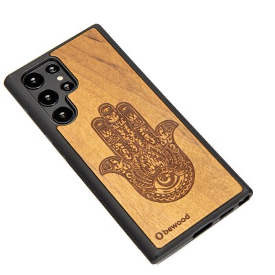 Obrazek 2 dla: Drewniane Etui na Samsung Galaxy S22 Ultra HAMSA IMBUIA