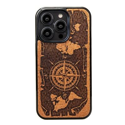 Obrazek dla: Drewniane Etui Bewood na iPhone 14 Pro RÓŻA WIATRÓW MERBAU
