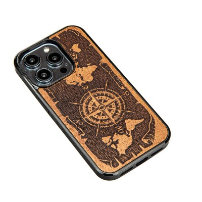 Obrazek 2 dla: Drewniane Etui Bewood na iPhone 14 Pro RÓŻA WIATRÓW MERBAU