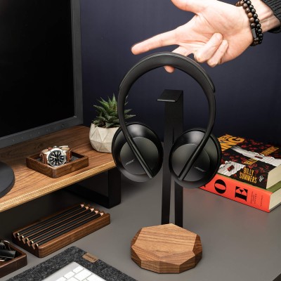 Picture 2 for: Wood Headphone Stand Geometric  Black  Walnut
