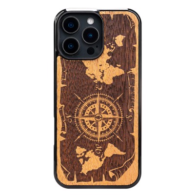 Obrazek dla: Drewniane Etui Bewood do iPhone 16 Pro RÓŻA WIATRÓW MERBAU
