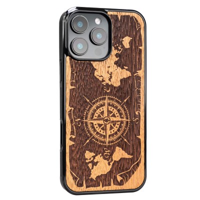 Obrazek 2 dla: Drewniane Etui Bewood do iPhone 16 Pro RÓŻA WIATRÓW MERBAU