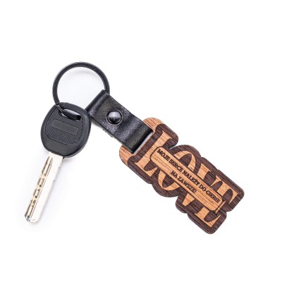 Obrazek 2 dla: Drewniany Personalizowany Brelok Leather LOVE  Plus Twój Tekst Merbau  Czarny