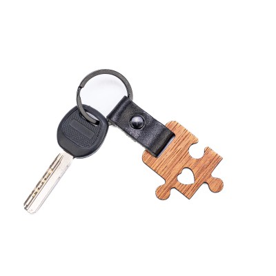Obrazek 2 dla: Drewniany Brelok Leather Puzzel Merbau  Czarny