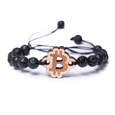 Obrazek dla: Drewniana bransoletka Bitcoin Aniegre Kamień Wulkaniczny