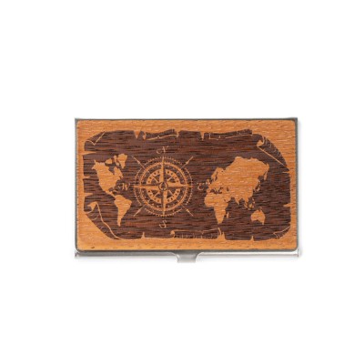 Picture 2 for: Business Card Holder Inox Compass Merbau