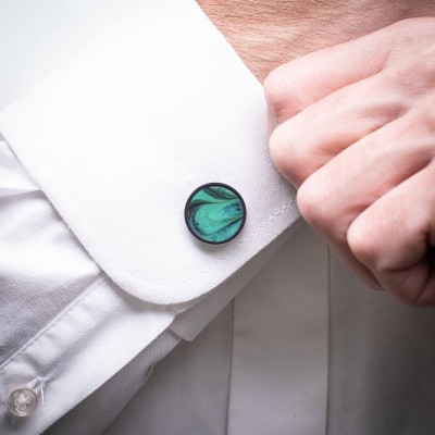 Picture 2 for: Cufflinks Bewood Unique  Turquoise  Black  18mm